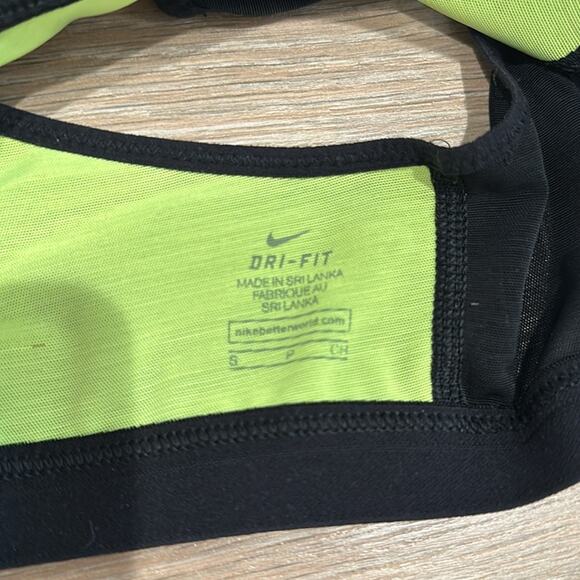 NIKE‎ Black Neon Yellow Dri-Fit Mesh Racerback Foam Padded Sports Bra Size Small - Picture 9 of 9